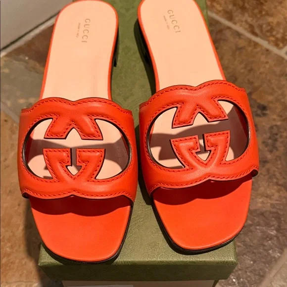 Gucci Women's Bold Orange Slide Sandals - Picture 1 of 6